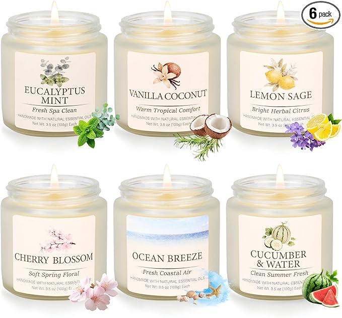 Spring Summer Scented Candles Set, Soy Candles for Home, 6 Pack Candle Gift Set - Gifts for Women Mother's Day, Aromatherapy Candle, 21 oz Scented Candles for Women - Gifts for Mom