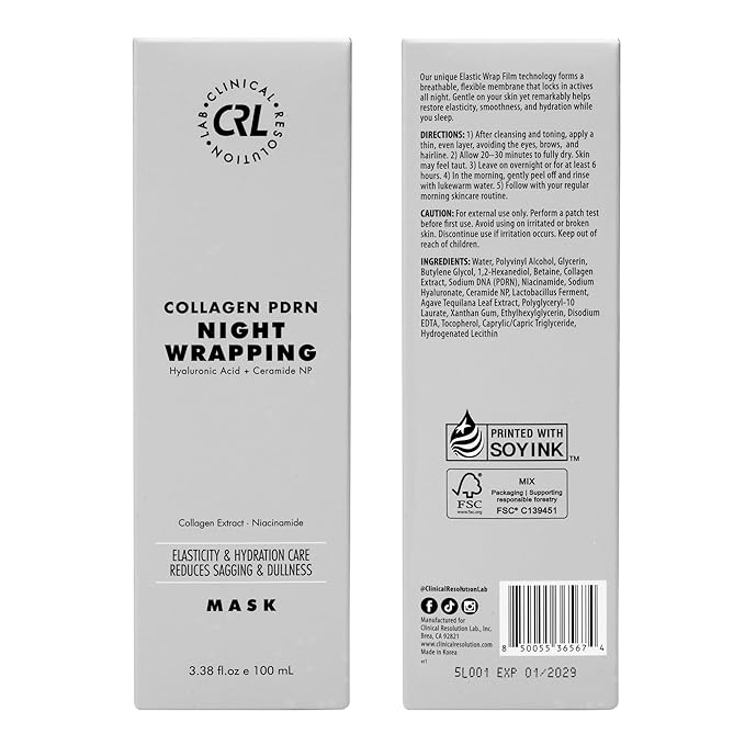 Clinical Resolution PDRN Collagen Night Wrapping Mask, All-In-One Nourish, Revitalize, Radiance for Youthful Glowing Skin Overnight Peel Off Face Mask Korean Skin Care Lab, 3.38 fl.oz 100ml