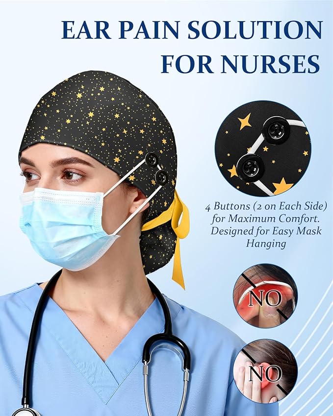 Plifal 100% Cotton Scrub Cap with Buttons-Nurse Cap with Sweatband for Women, Adjustable Working Hat,Satin Lined or Unlined