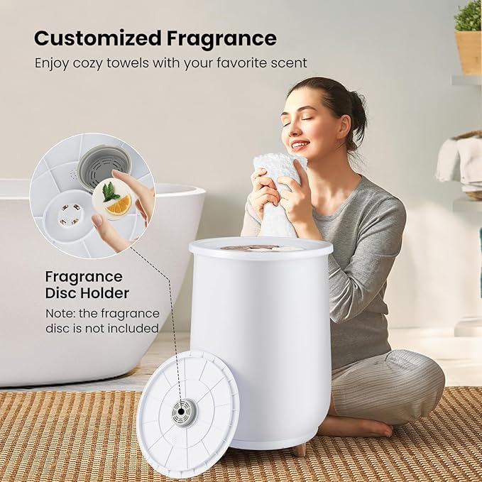 Tangkula Towel Warmer Bucket, 23L Large Luxury Bucket-Style Towel Warmer w/Fragrant Disc Holder, ETL Certified Bath Heater w/3-Level Heating, 20/40/60/90 Min Timer & Auto Shut Off (handle, 23L, White)