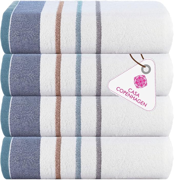CASA COPENHAGEN White Bay 4Pcs 100% Egyptian Cotton Designer Hand Towels Gift Set- Grey - Denim 600 GSM, 28"x16", 4Hand Towels for Bathroom Set for Women & Men