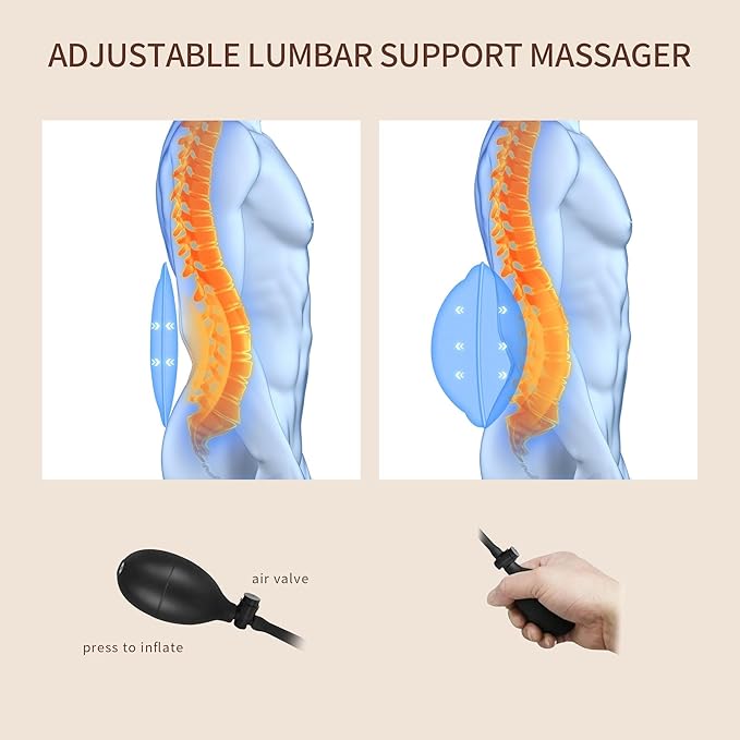 Back Massager with Heat, Massage Seat Cushion with 3D Back Support, 8 Vibrating Motors Massager Chair Pad for Full Body Pain Relief, Ideal Gift for Mother's Day/Lover/Parents/Friends