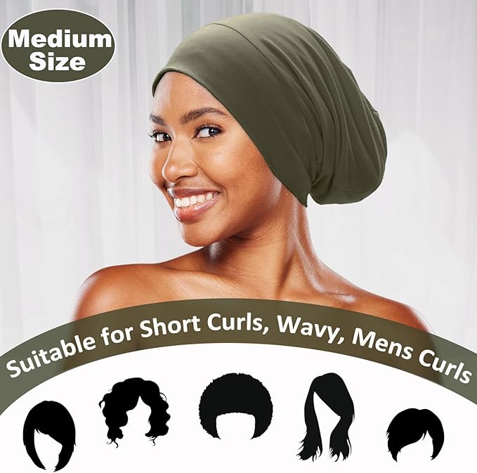 Sleep Cap Bonnet for Sleeping Black Women, Adjustable Cooling Ice Silk Lined Bonnet for Curly Braids Hair Cover Beanie Hat