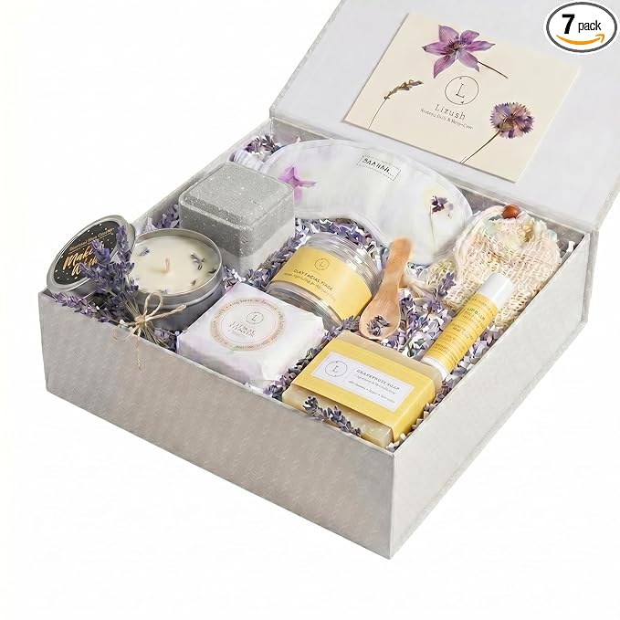 Lizush Luxury Spa Gifts for Women – 7 Piece Citrus Spa Gift Set with Candle, Gift Baskets for Women, Body Care Set for Mom, Birthday Box, Relaxation & Self Care Spa Kit for Wife – Handmade in the USA