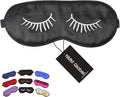 100% Mulberry Silk Sleep Mask Blackout, Cute Natural Sleeping Mask with Adjustable Elastic Strap, Satin Eye Cover for Men Women Adults (White Eyelashes)