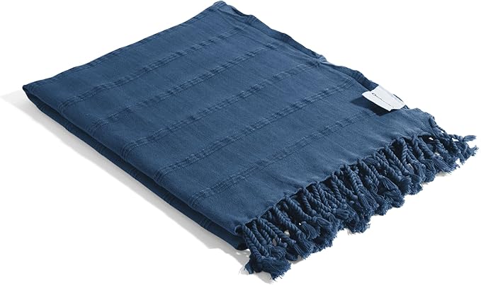 InfuseZen Stonewashed Turkish Bath & Beach Towel –100% Organic Turkish Cotton - Soft, Lightweight, Absorbent - Quick Dry, Sand Free - Swim, Pool, Shower, Travel - Peshtemal, Hammam Spa Towel - Blue