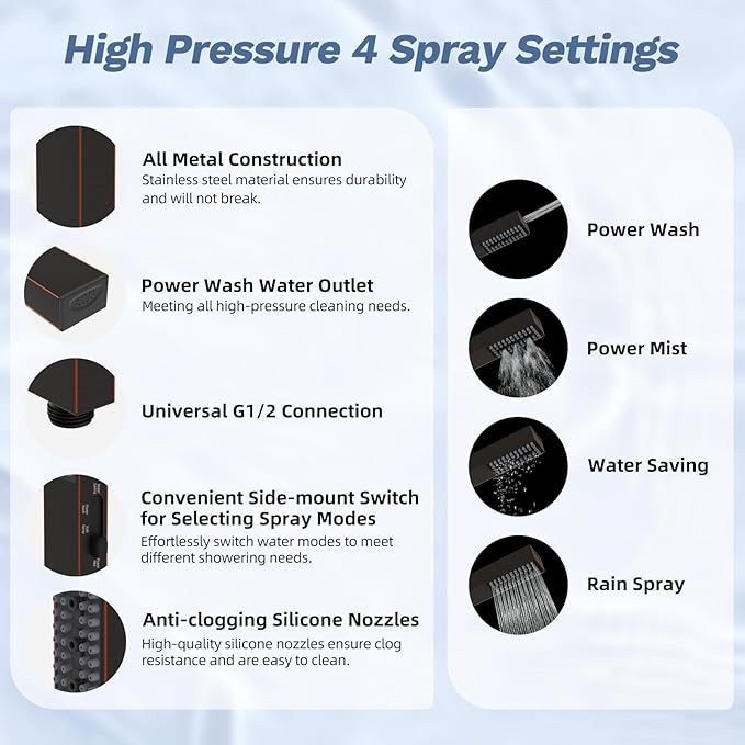 Hibbent 5-spray Filtered Rainfall Shower Head Combo, High Pressure 13'' Showerhead with Stainless Steel 4 Spray Modes Handheld, All Metal 4-way Diverter Arm, 71'' Hose & Holder, Oil-Rubbed Bronze