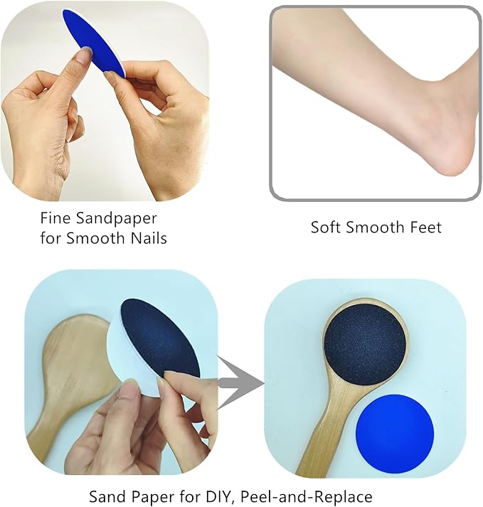 2Pcs Foot File Callus Remover 13.7" Long Handle, 2-in-1 Foot Scrubber with Coarse and Fine Sand Paper Pedicure Tool for Cracked Heels, Dry & Dead Skin, Soft Smooth Feet, Clear White