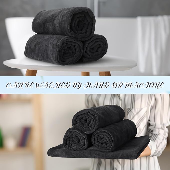SmoothNovelty 16 Pack Microfiber Bath Towels Bulk 27'' x 60'' Oversized Beach Towel Highly Absorbent Extra Large Soft Drying for Shower Pool Salon Sauna Bathroom Gym Party (Simple,Black)