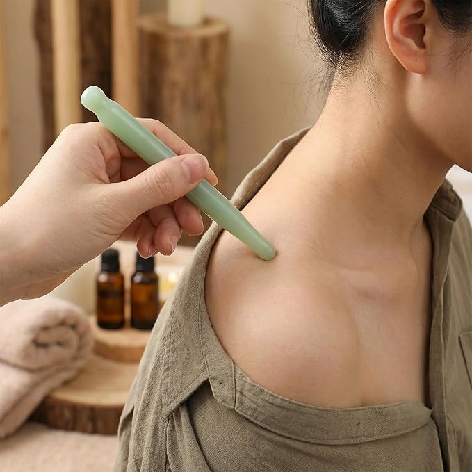 Ymapinc Jade Acupuncture Pen - Acupressure Massage Tool Gua Sha Set, Stone Acupen Facial Reflexology Tool for Muscle Release