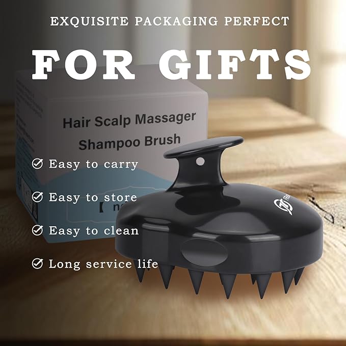 FREATECH Scalp Scrubber Scalp Massager Hair Growth, Shower Shampoo Brush with Silicone Bristles for Dandruff Removal and Hair Care, Wet & Dry Hair Massager Scalp Exfoliator for Men Women Kids，Black