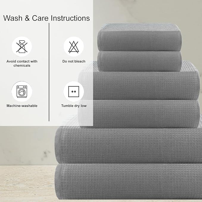 CASA COPENHAGEN Waffle 2Pcs 100% Egyptian Cotton Large Designer Bathsheet Towels Gift Set- Grey Violet, 35"x70" 2Bath Sheet Towels for Bathroom (Box Pack, Set for Women & Men)
