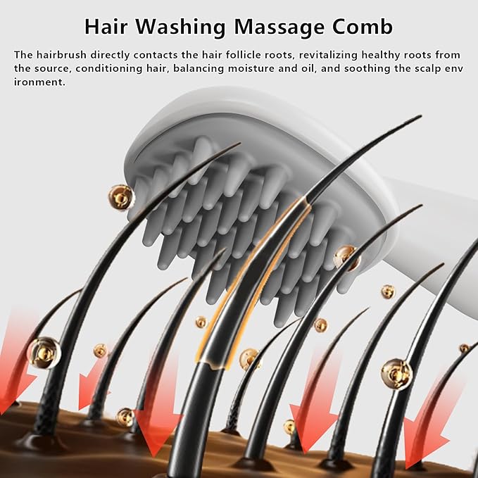 Scalp Massager with Long Handle Hair Growth, Soft Silicone Scalp Scrubber Shampoo Brush for Exfoliation, Dandruff Removal & Head Massage Stress Relax, Wet & Dry Use for Thick, Thin Hair Care