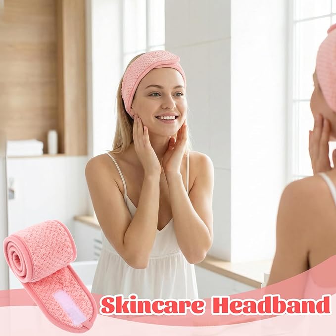 Yolev 4 Pcs Skincare Headbands Adjustable Spa Headbands for Women Cotton Skin Care Headband with Magic Tape 4 Colors Hair Band for Washing Face Makeup Women