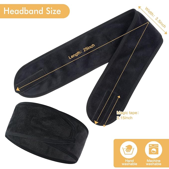 SINLAND Spa Headband for Women Ultra Soft Adjustable Makeup Hair Band with Magic Tape, Stretch Head Wrap for Bath, Shower, Facial Mask, Yoga