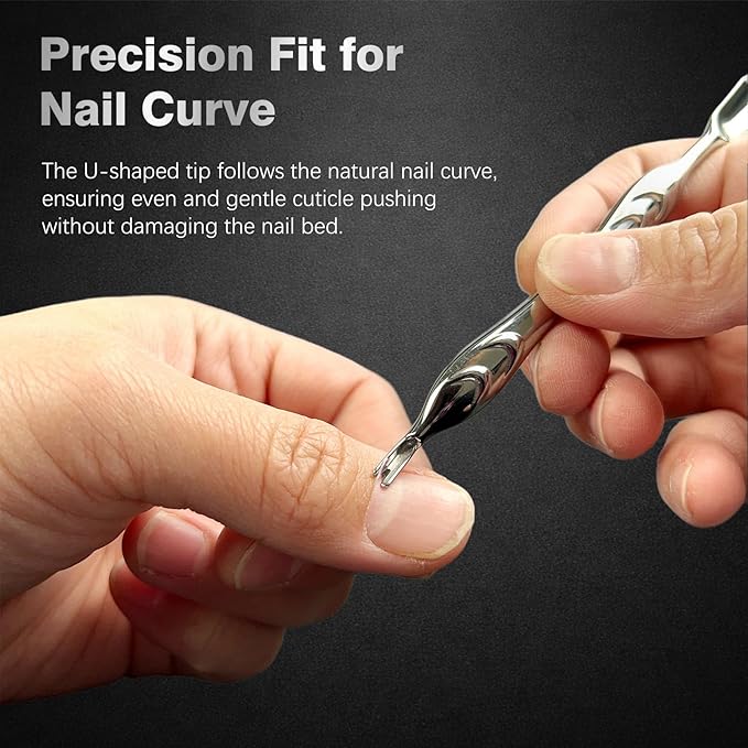 Stainless Steel 2-in-1 Cuticle Pusher with Fork, U-Shaped Cuticle Trimmer Tool for Manicure and Pedicure Care