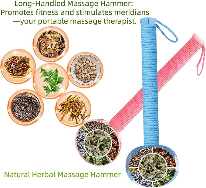 Stainless Steel Scraping Board ，Mugwort Massage Hammer, Massage Tools Back, Shoulder & Body - Handheld Percussion Therapy Tool .(Sky Blue/Bean Green)