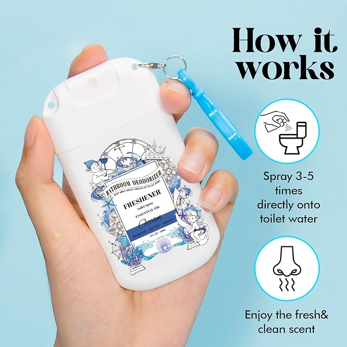 Pocket Size Toilet Spray with Removable Hook,30ml Travel Essentials Variety 3 Pack, Bathroom Odor Eliminator for Poop - Ocean Coconut Peony Scent