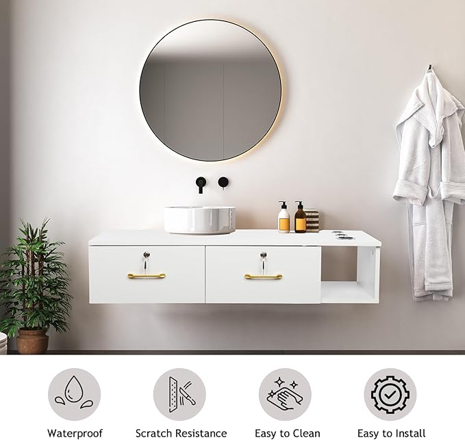 Wall Mount Styling Station for Hair Stylist,Wooden Hair Salon Station Storage Cabinet,Beauty Salon Storage Equipment,Beauty Spa Tool Organizer,with Drawers,for Barber Shop, Home, Bathroom (White)