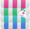 Casa Copenhagen Cabana Towel 4Pcs Blue,Pink,Green,Teal Designer Stripe Beach Towels Gift Set, 30"x60" Oversized 100%Cotton Pool Bath Towel for Beach Gift Set (Perfect Summer Gift Set For Women & Men)