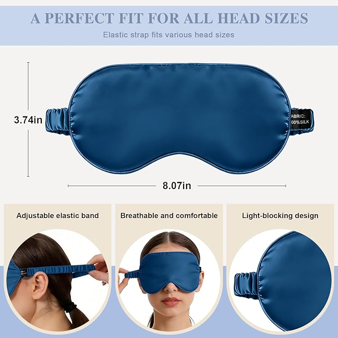 Silk Sleep Mask,Eye Mask for Sleep Women Men,Mulberry Sleeping Mask with Adjustable Strap,Blindfold Blackout Eye Mask for Travel and Full Night's Sleep,Nap