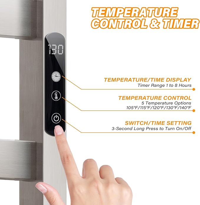 9 Bars Wall Mounted Towel Warmer, Heated Towel Rack for Bathroom, Smart Control with 24-Hour Timer, Plug-in or Hardwired Installation Hot Towel Rack, Stainless Steel Towel Warmer Rack