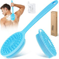 Silicone Back & Body Scrubber Set 2PCS, 13.4'' Gentle Exfoliating Back Scrubber with Dual-Side Head and Non-Slip Handle, Hygienic Silicone Loofah with Soft Bristles and Massage Dots(Blue-2PC)