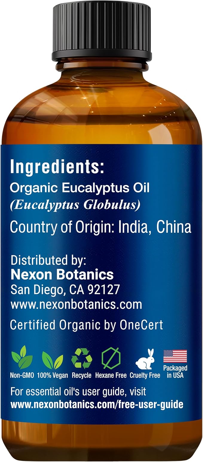 Organic Eucalyptus Essential Oil 30 ml - Pure, Natural Oil for Aromatherapy, Diffusers, DIY, Candle and Soap Making Scent - Nexon Botanics