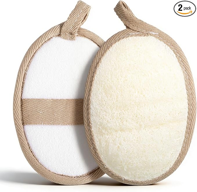 2Pcs Natural Loofah Exfoliating Body Scrubber, Made with Natural Egyptian Shower loofa Sponge, Shower Exfoliator for Women and Men, Loofah Exfoliating Body Scrubber for Bath