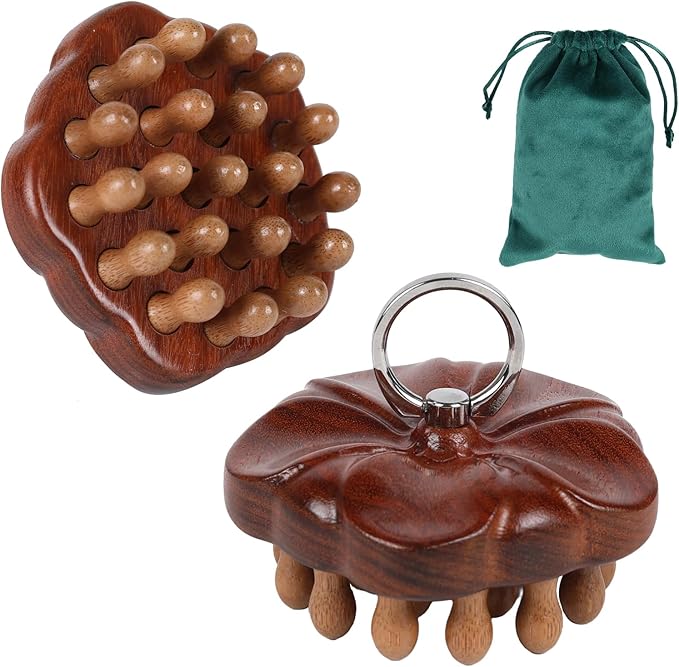 Wooden Massage Massager for Hair Growth,Head Scalp Comb,Manual Body Relax Massage Tool,Hair Brush Massager,Flower Design with Ring (20PCS Big Tooth)