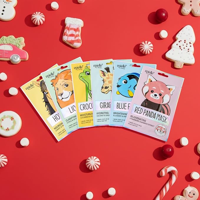 Epielle Character Face Mask Wild Kingdom 12 Pack, Fun & Effective Korean Skin Care, Spa Party Favors, Mothers Day Gifts, Birthday Gifts for Women, Self Care Gifts