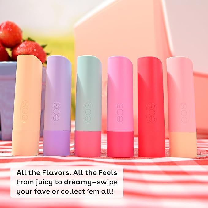 eos 100% Natural Lip Balm, Raspberry Kiwi Splash & Passionfruit Agave, All-Day Moisture, Lip Care Products, 0.14 oz, 2-Pack