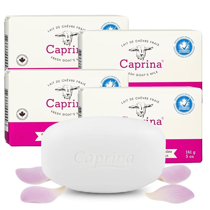 Caprina Goat Milk Bar Soap, ORCHID, 5 oz (141 g), Natural Hand & Body Soap Bars, Moisturizing Bath Soap for Sensitive Skin with Vitamins B2 & B3, Orchid, 5 oz, 4-PACK