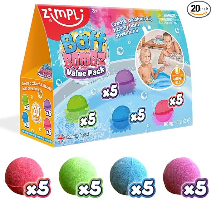 20 x Bath Bombs, Creates a Fizzing, Bath Time Adventure, Bubble Bath Bomb Gift Box, Party Bag Favours, Goody Bag Fillers for Children, Organic & Moisturising, Birthday Gifts for Kids