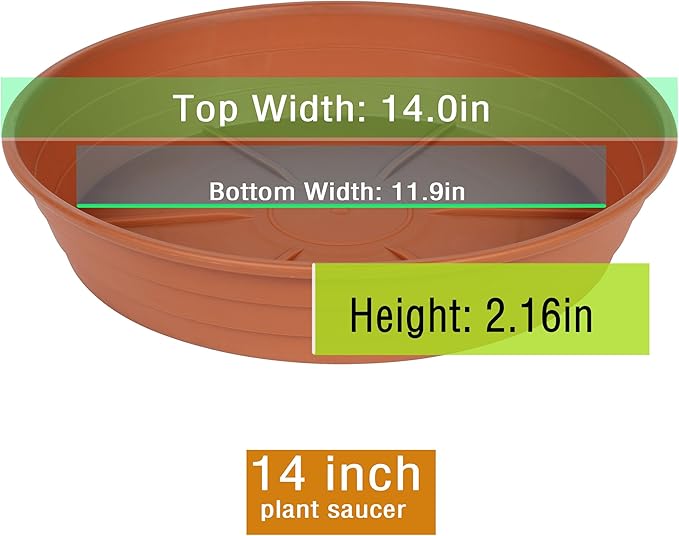 LWALRS Plant Saucer 14 Inch 4 Pack 6 8 10 12 14 16 18 20 25, Plastic Plant Trays for Pots，Extra-Deep Plant Water Dray Tray, Bird Bath Bowl, Heavy Flower Plant Saucers Indoors and Outdoor No Holes