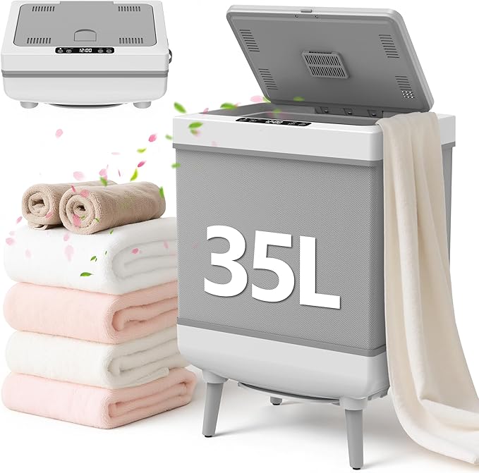kapebow 35L Luxury Foldable Towel Warmer, 600W Fast Heating, Auto Shut Off, Fits 3 Large Towels (45x70), Bathrobes & Blankets, Heat/Dry Modes, 24H Delay, Perfect for Bathroom, Spa, Home (UL Listed)