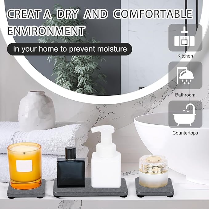 4PCS Water Absorbing Stone Tray for Sink, Fast Drying Stone Sink Tray, Water Absorbent Diatomite Trays, Stones Soap Diatomaceous Coaster, Stones Drying Trays for Bathroom Sinks and Kitchen Counter