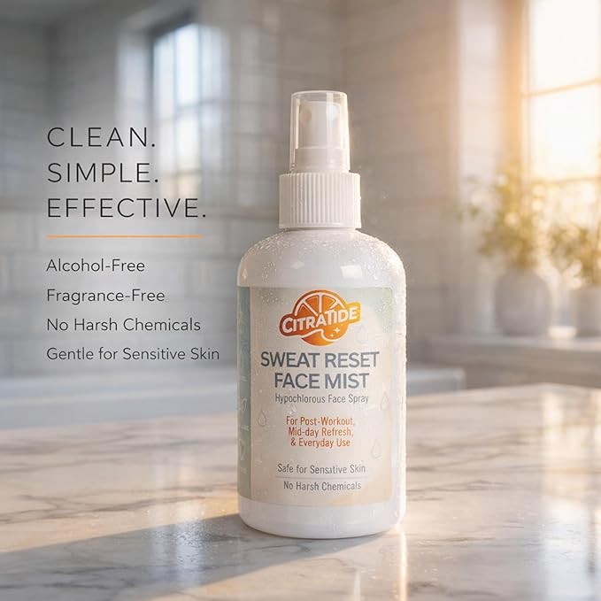 Sweat Reset Face Mist, 8 oz – Clarifying Hypochlorous Facial Spray for Acne-Prone, Oily & Sensitive Skin, Post Workout Cooling Mist for Clear-Looking Skin