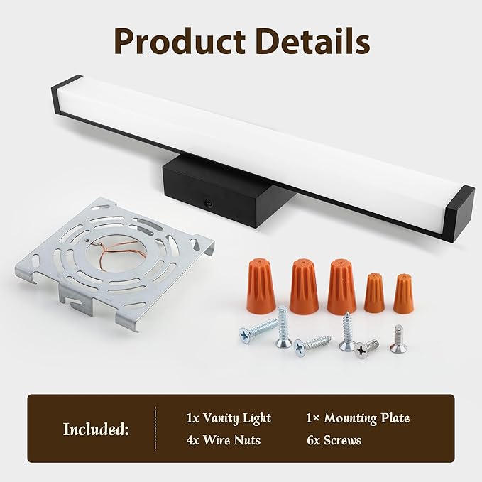 Bathroom Light Fixtures Over Mirror 22IN, 19W 5CCT Dimmable Modern Vanity Lights,Black Bar Vanity Light for Bathroom Mirror Restroom, Wall Light Fixtures Vanity Lighting