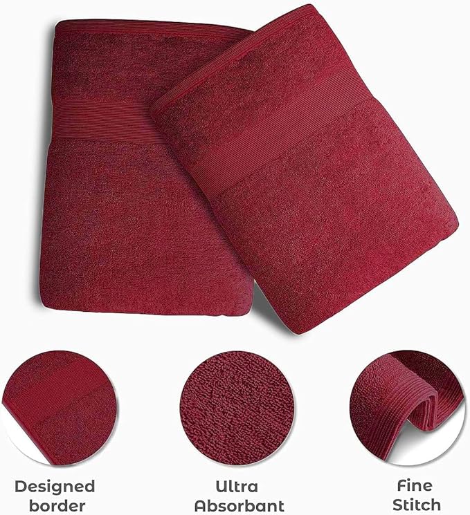 Softolle Luxury Bath Towels Set of 4 (27” x 54”) | Towels for Bathroom | Super Soft | Highly Absorbent Towels for Home, Spa, Gym (Burgundy)