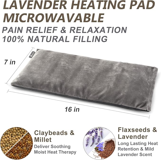 RelaxCoo Microwave Heating pad with Washable Cover 7 * 16" Microwavable Moist Heat Pad for Neck Shoulder, Cramps, Back Pain Relief, Warm Compress Rice Bean Bag Hot Pack for Muscles, Joints, Lavender