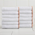 Great Bay Home Clay/White Washcloth Set - Ultra-Soft Cotton, Boho-Chic Border Design - 12 Washcloths (13" x 13") - Absorbent, Quick-Dry, Lightweight Bathroom Towels