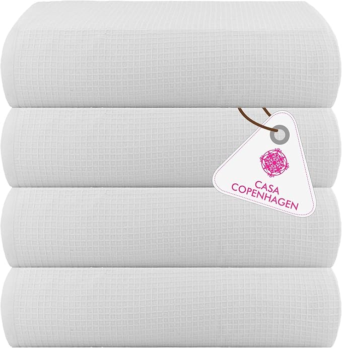 CASA COPENHAGEN Wafffle 4Pcs 100% Egyptian Cotton Large Designer Towels Gift Set- White, 55"x27", 4Bath Towels for Bathroom (Box Pack, Set for Women & Men)