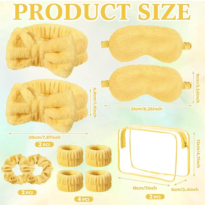 Hoteam 10 Pcs Spa Party Supplies Gift for Mother's Day Sleepover Party Favor Spa Headband Wristband Sleep Eye Mask Velvet Scrunchies for Skin Care Makeup Slumber Night Favor(Yellow)