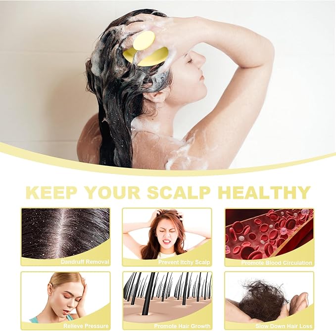 Meartchy Silicone Scalp Massager, Scalp Scrubber for Hair Growth with Soft Bristles, Scalp Exfoliator Brush Dandruff Removal Shampoo Brush for Wet Dry Scalp Care (Light Yellow)