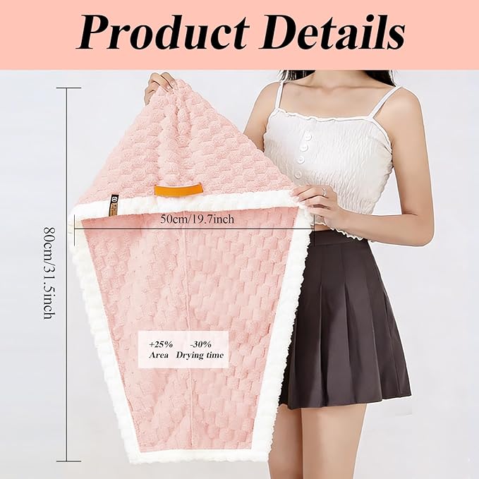 Hair Drying Towels, 19.7x31.5 inch Hair Towels with Elastic Strap, Extra Large Hair Towel Wrap for Women, Super Soft Hair Drying Towels for Long, Thick, Curly Hair, Anti-Frizz Turbans, PINK Color.