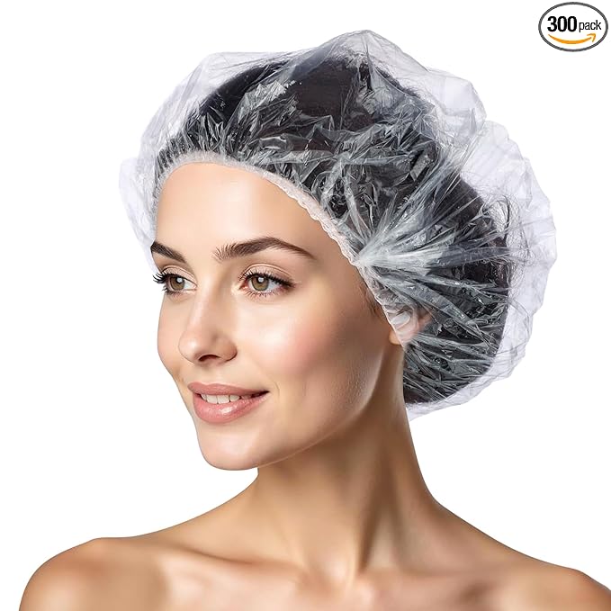300 Pcs Disposable Shower Caps, 20.5In Large Plastic Bath Caps for Hair Treatment, Spa, Home, Kitchen, Hotel, Travel