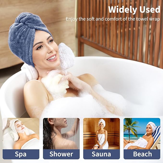 Bath Wrap Towels for Women – Adjustable Spa Shower Wrap with Super Absorbent Microfiber, Quick-Dry Body & Hair Towel Set for Home, Hotel, Beach, Pool, Gym, Travel – Blue