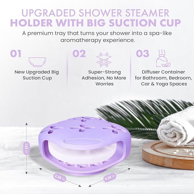 Shower Steamer Tray & Holder with Suction Cup – Non-Slip Silicone Molds for Aromatherapy Shower Steamers (2, Purple)