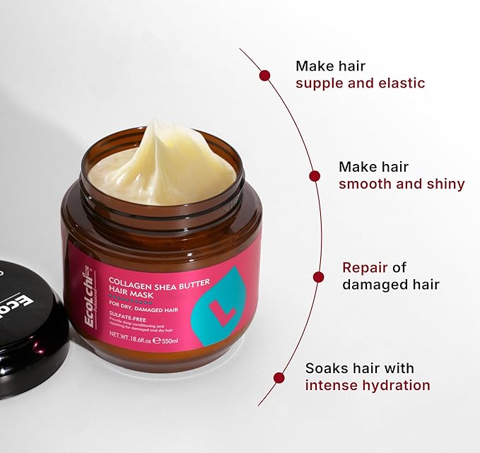 Collagen Shea Butter Hair Mask Deep Repair Conditioning Collagen Shea Butter Hair Treatment for Dry and Damaged Hair All Hair Types 18.6 oz 550ml | Sulfate-free